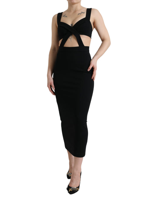 Dolce & Gabbana Black Cut Out Sleeveless Bodycon Midi Dress Dolce & Gabbana