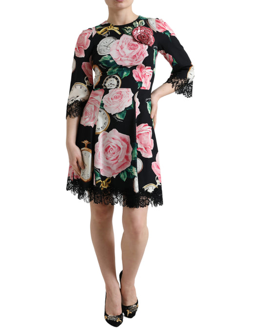 Dolce & Gabbana Black Floral Embellished Lace A-line Dress Dolce & Gabbana