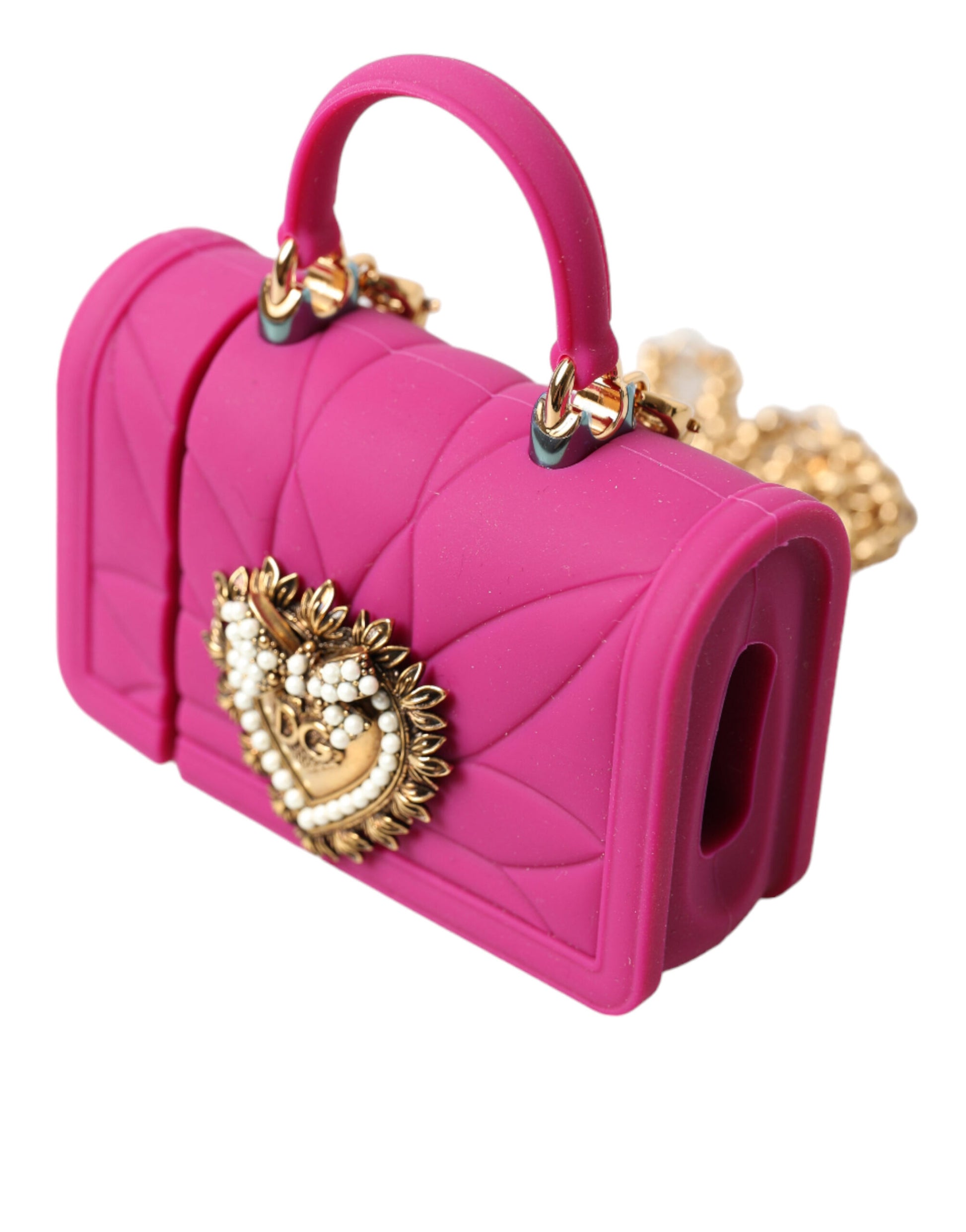 Dolce & Gabbana Pink Silicone Devotion Heart Bag Gold Chain Airpods Case Dolce & Gabbana