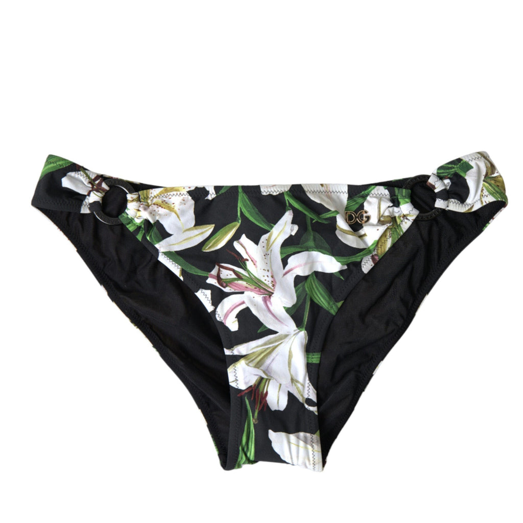 Dolce & Gabbana Black Lily Print Swimwear Bottom Beachwear Bikini