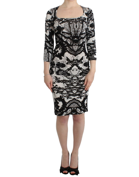 Cavalli Black Printed Sheath Dress Cavalli