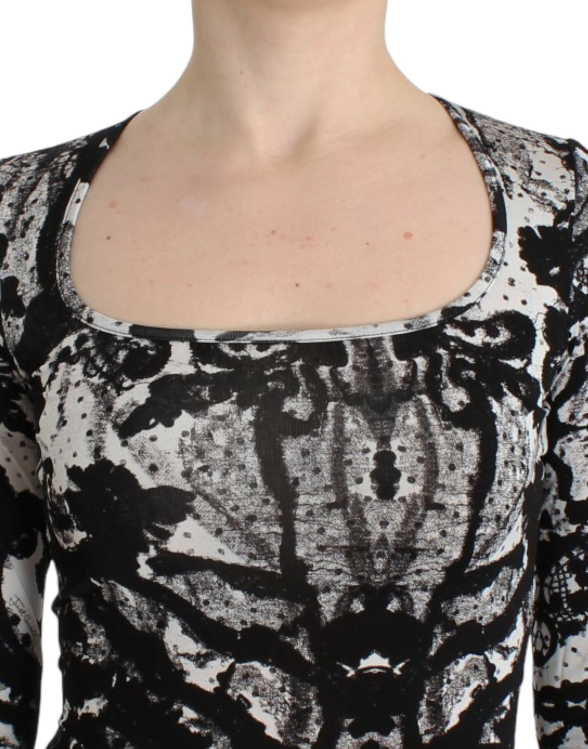 Cavalli Black Printed Sheath Dress Cavalli