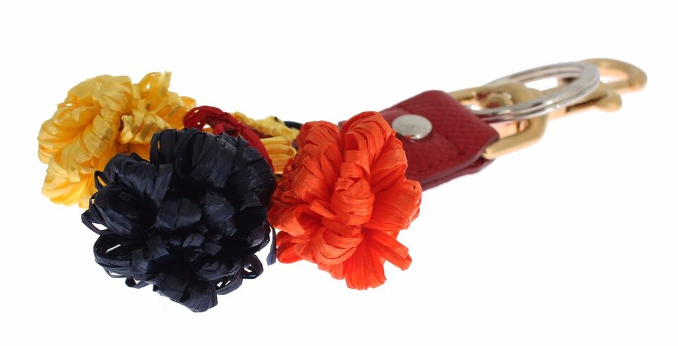 Dolce & Gabbana Gold Yellow Raffia Leather Clasp Finder Chain Keyring Dolce & Gabbana