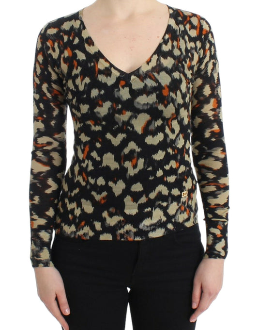 Cavalli Multicolor v-neck wool jumper Cavalli