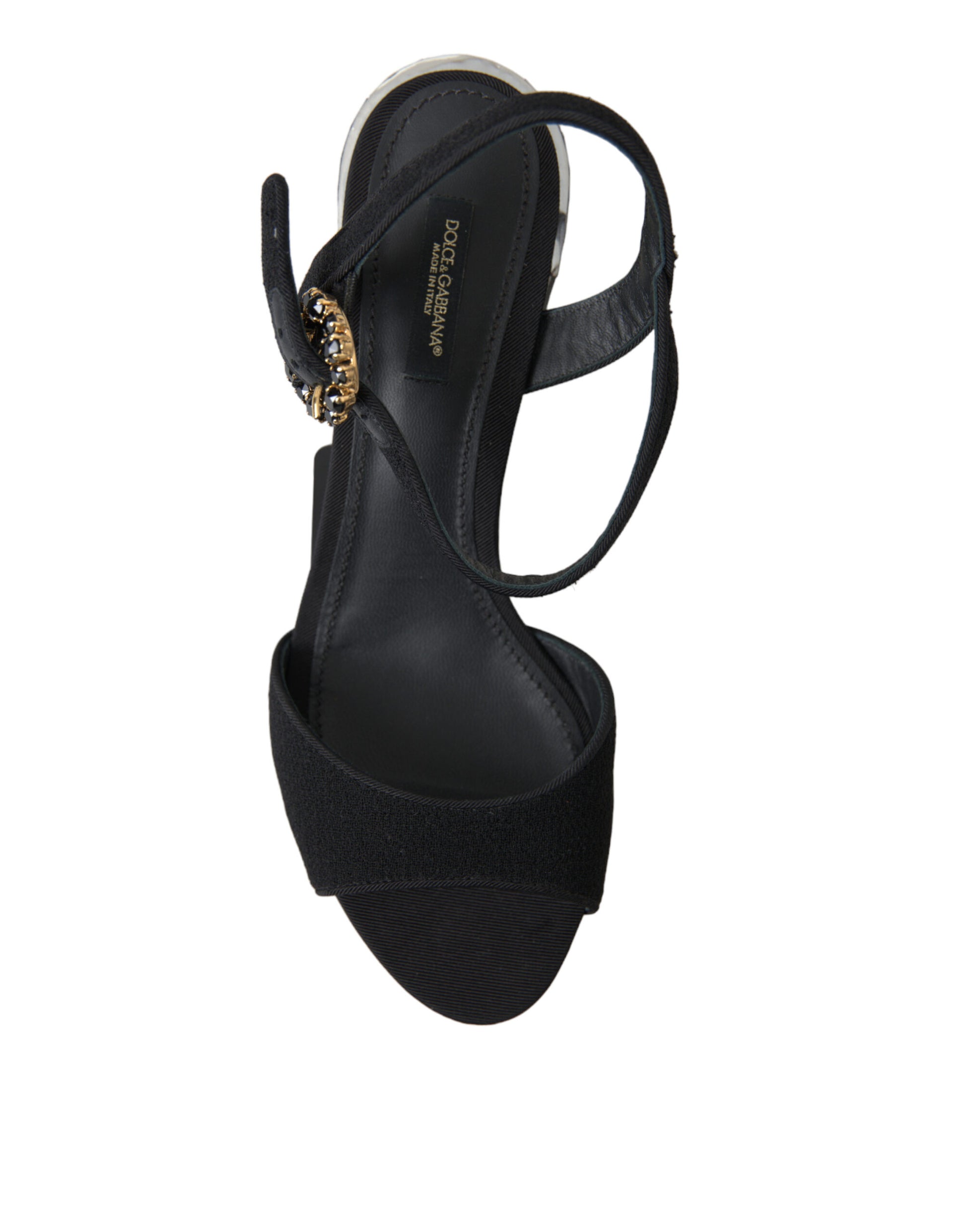 Dolce & Gabbana Black Crystals Ankle Strap Sandals Shoes Dolce & Gabbana