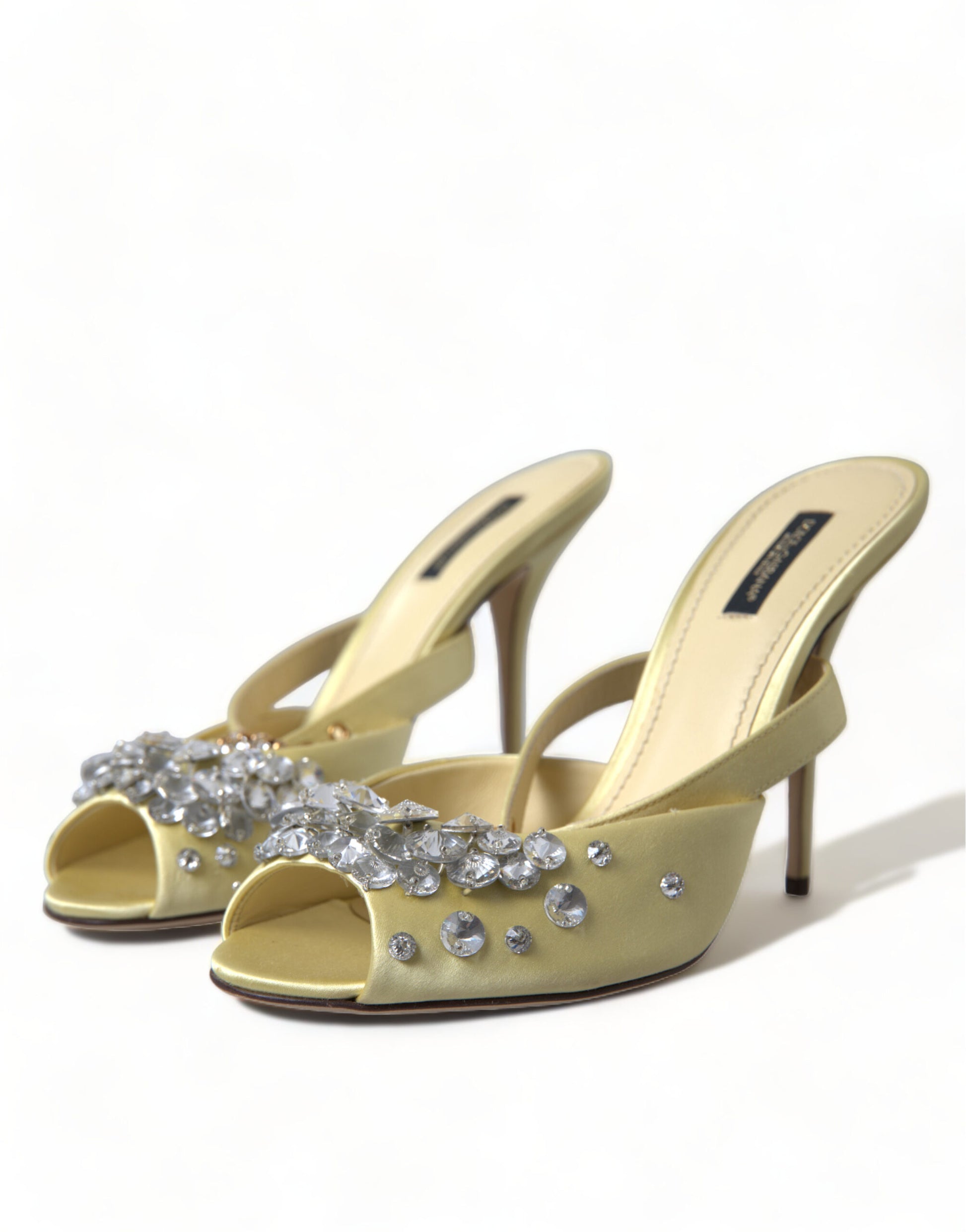 Dolce & Gabbana Yellow Satin Crystal Mary Janes Sandals Dolce & Gabbana