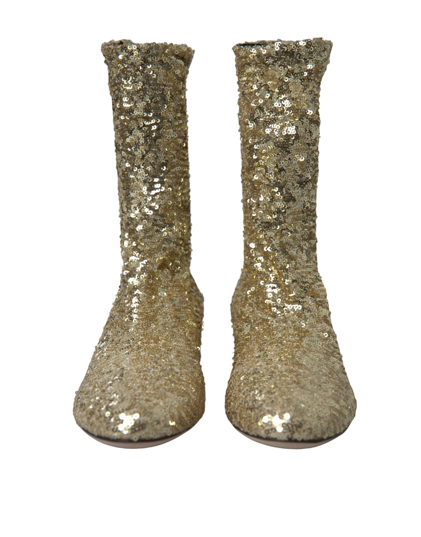Dolce & Gabbana Gold Sequined Short Boots Stretch Shoes Dolce & Gabbana