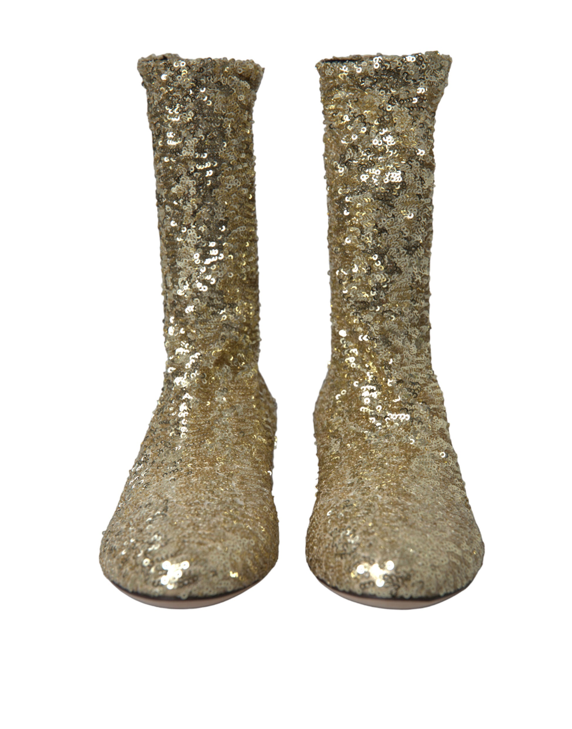 Dolce & Gabbana Gold Sequined Short Boots Stretch Shoes Dolce & Gabbana