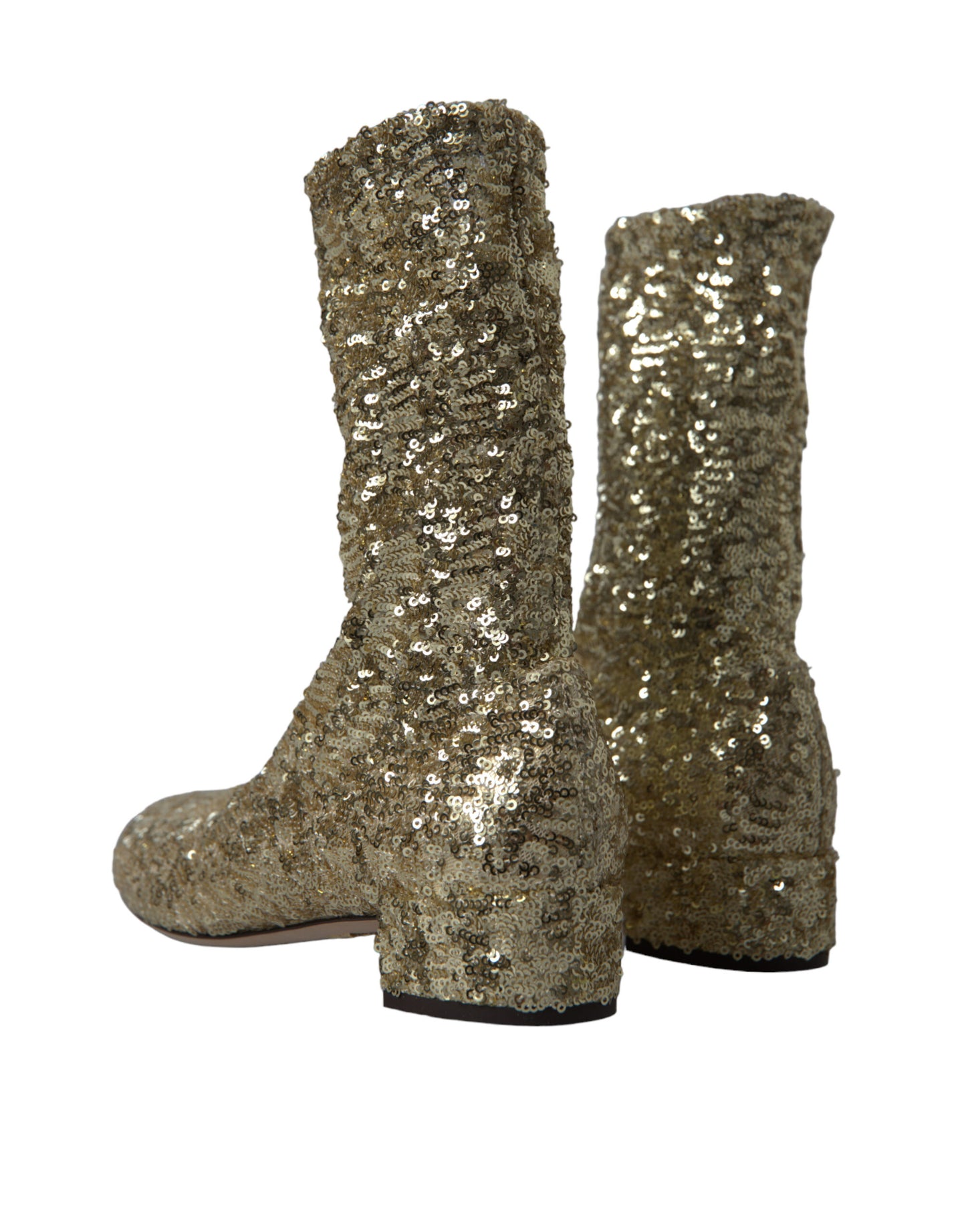 Dolce & Gabbana Gold Sequined Short Boots Stretch Shoes Dolce & Gabbana