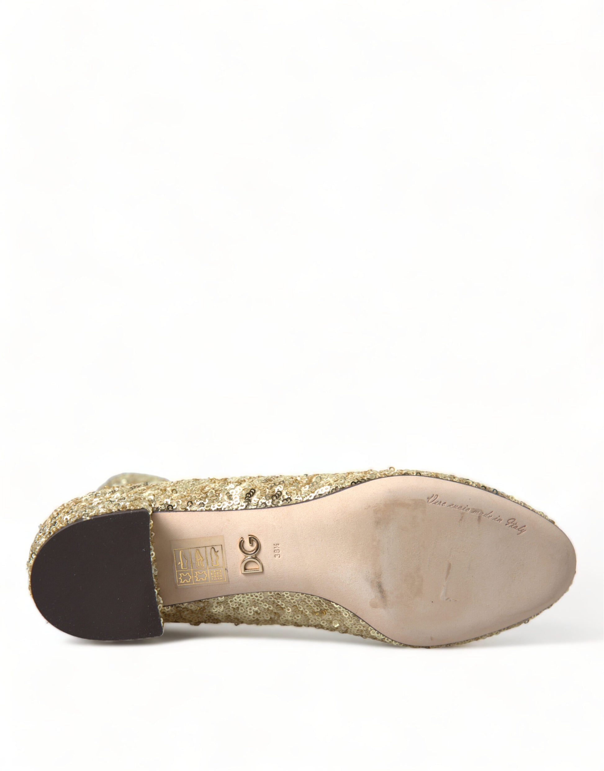 Dolce & Gabbana Gold Sequined Short Boots Stretch Shoes Dolce & Gabbana