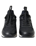 Dolce & Gabbana black floral lace leather sneakers with intricate lace detailing and sleek sneaker design.