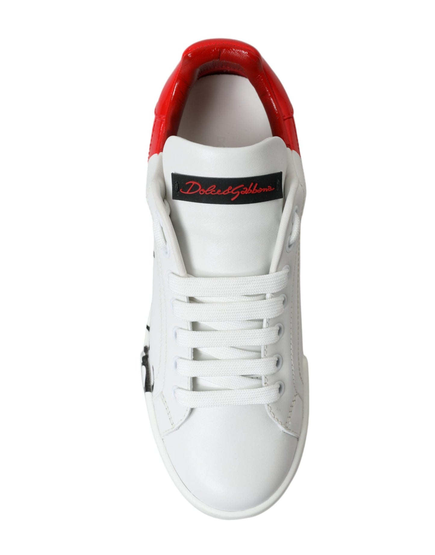 Dolce & Gabbana White Red Lace Up Womens Low Top Sneakers Shoes Dolce & Gabbana