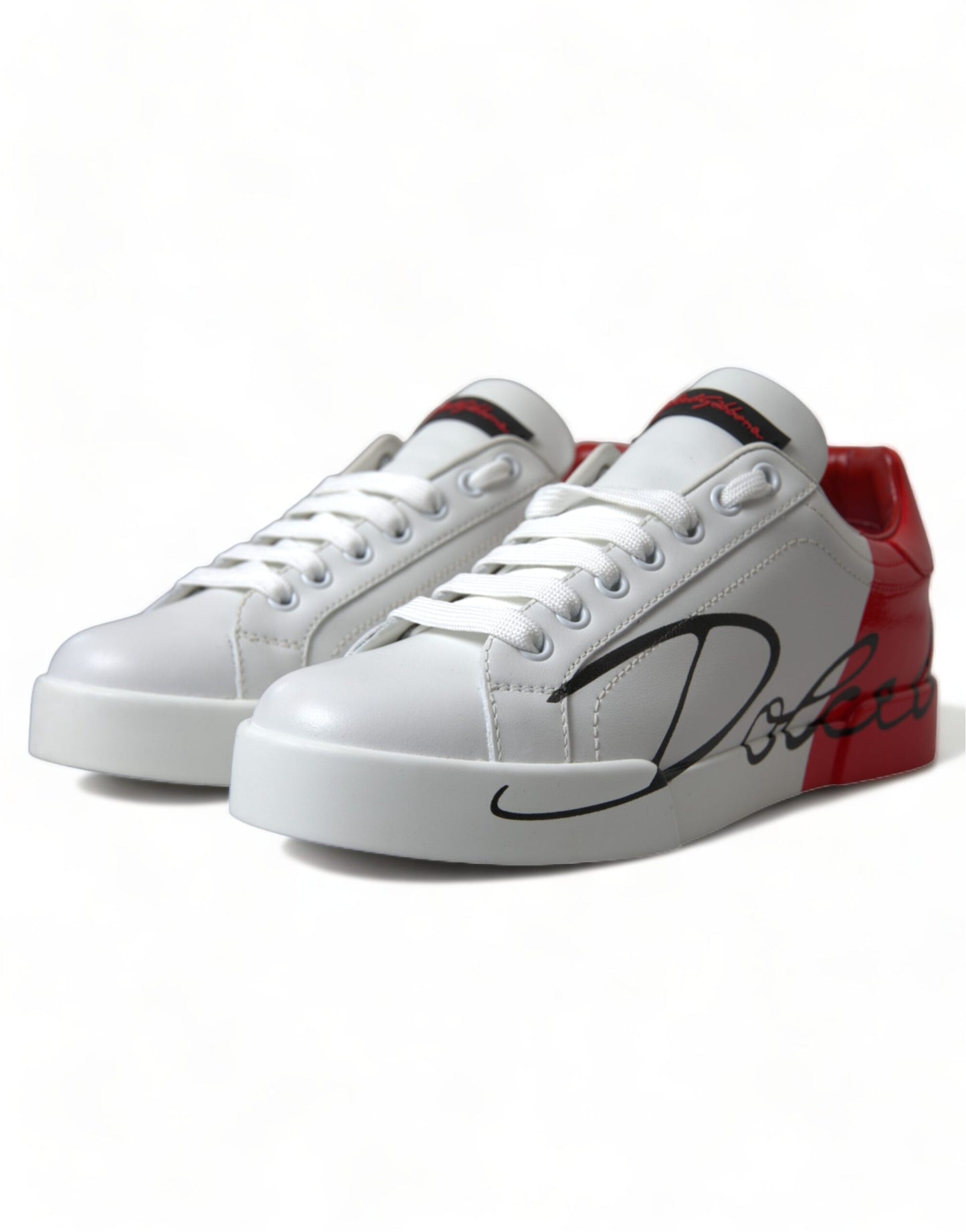Dolce & Gabbana White Red Lace Up Womens Low Top Sneakers Shoes Dolce & Gabbana