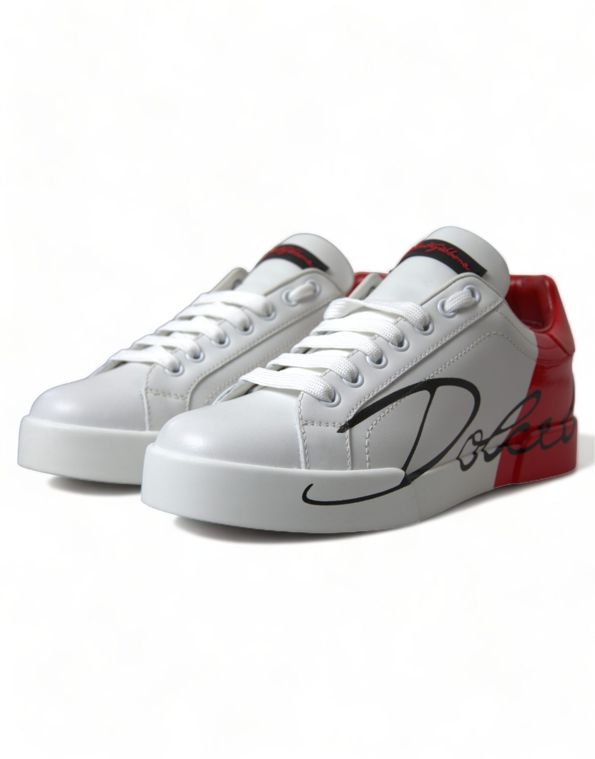 Dolce & Gabbana White Red Lace Up Womens Low Top Sneakers Shoes Dolce & Gabbana
