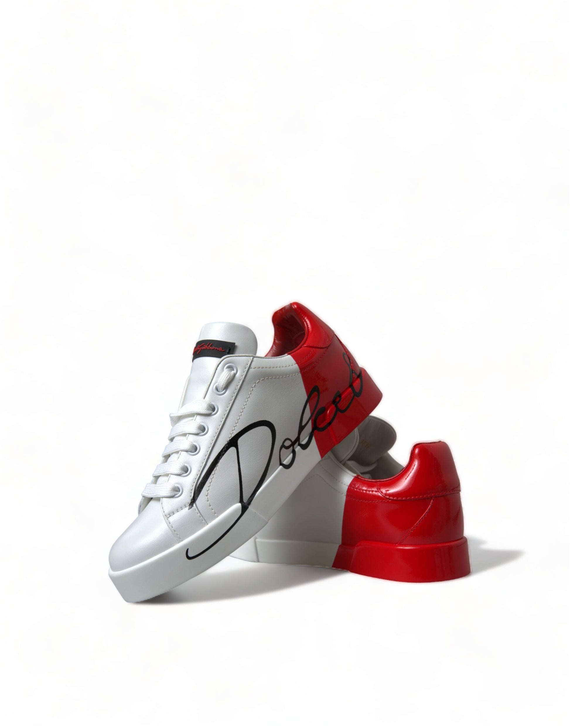 Dolce & Gabbana White Red Lace Up Womens Low Top Sneakers Shoes Dolce & Gabbana