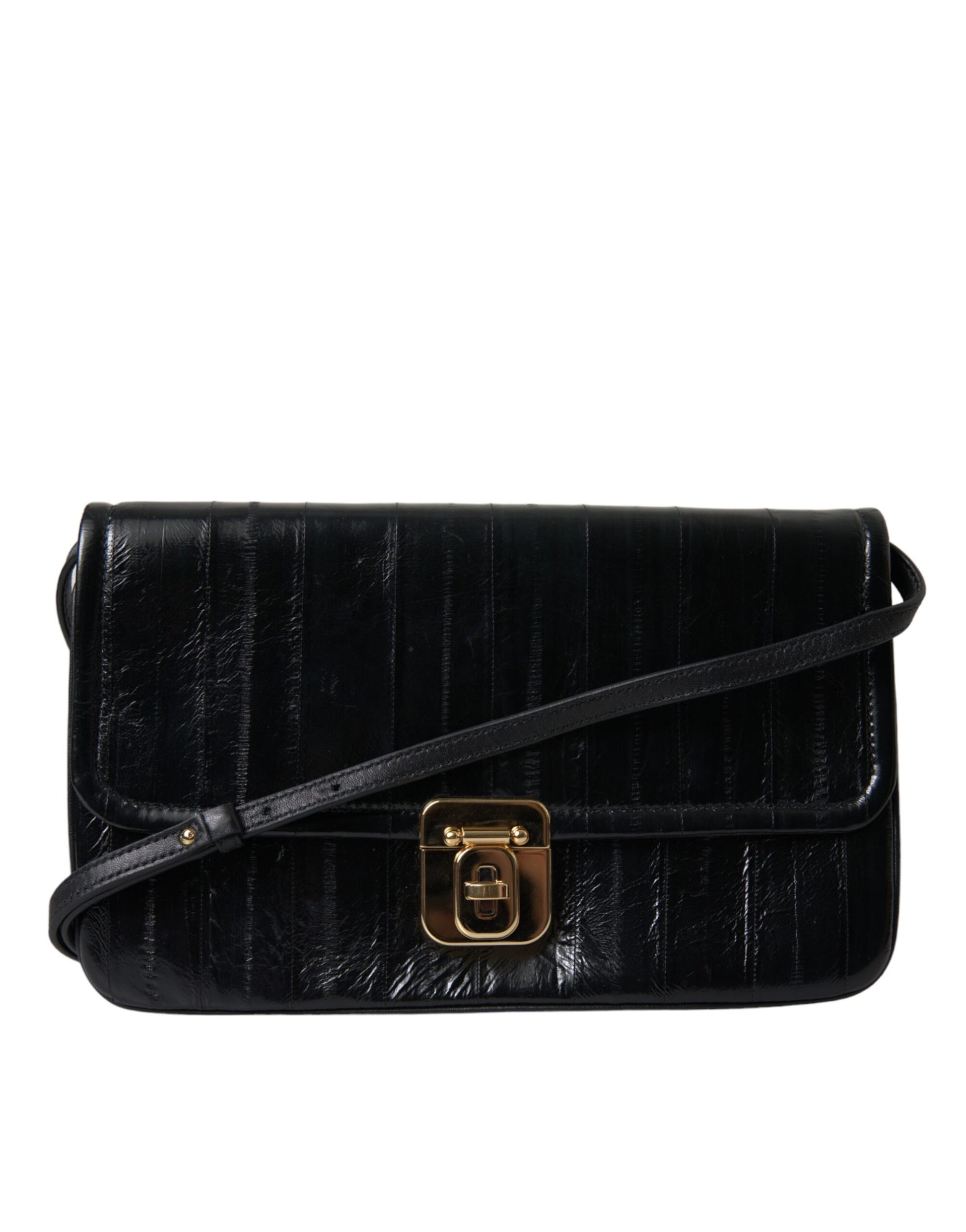 Dolce & Gabbana Black Eelskin Leather Shoulder Document Organizer Bag Dolce & Gabbana