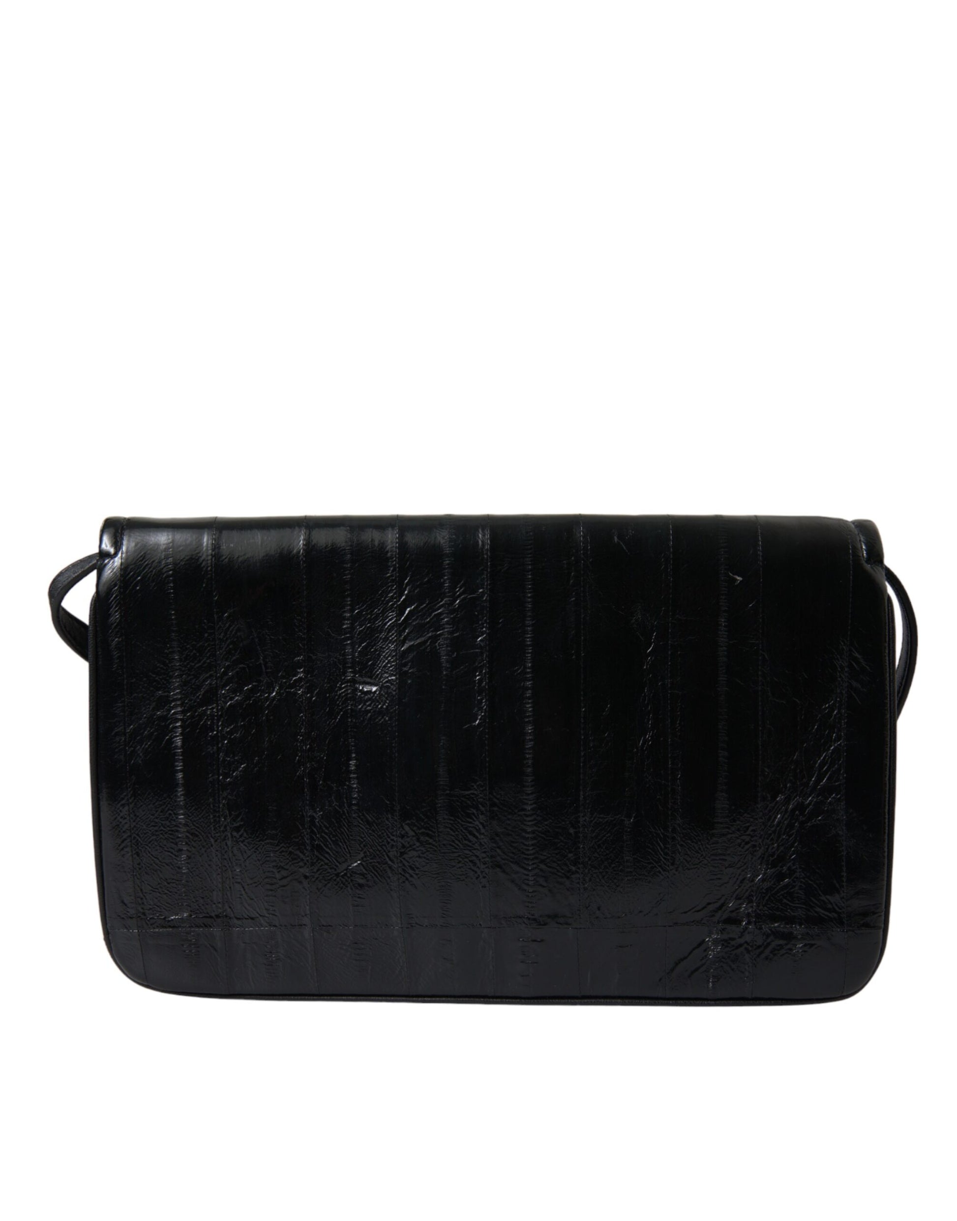 Dolce & Gabbana Black Eelskin Leather Shoulder Document Organizer Bag Dolce & Gabbana