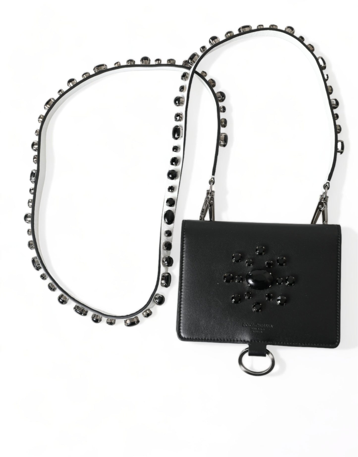 Dolce & Gabbana Black Leather Crystal Embellished Card Holder Wallet Dolce & Gabbana