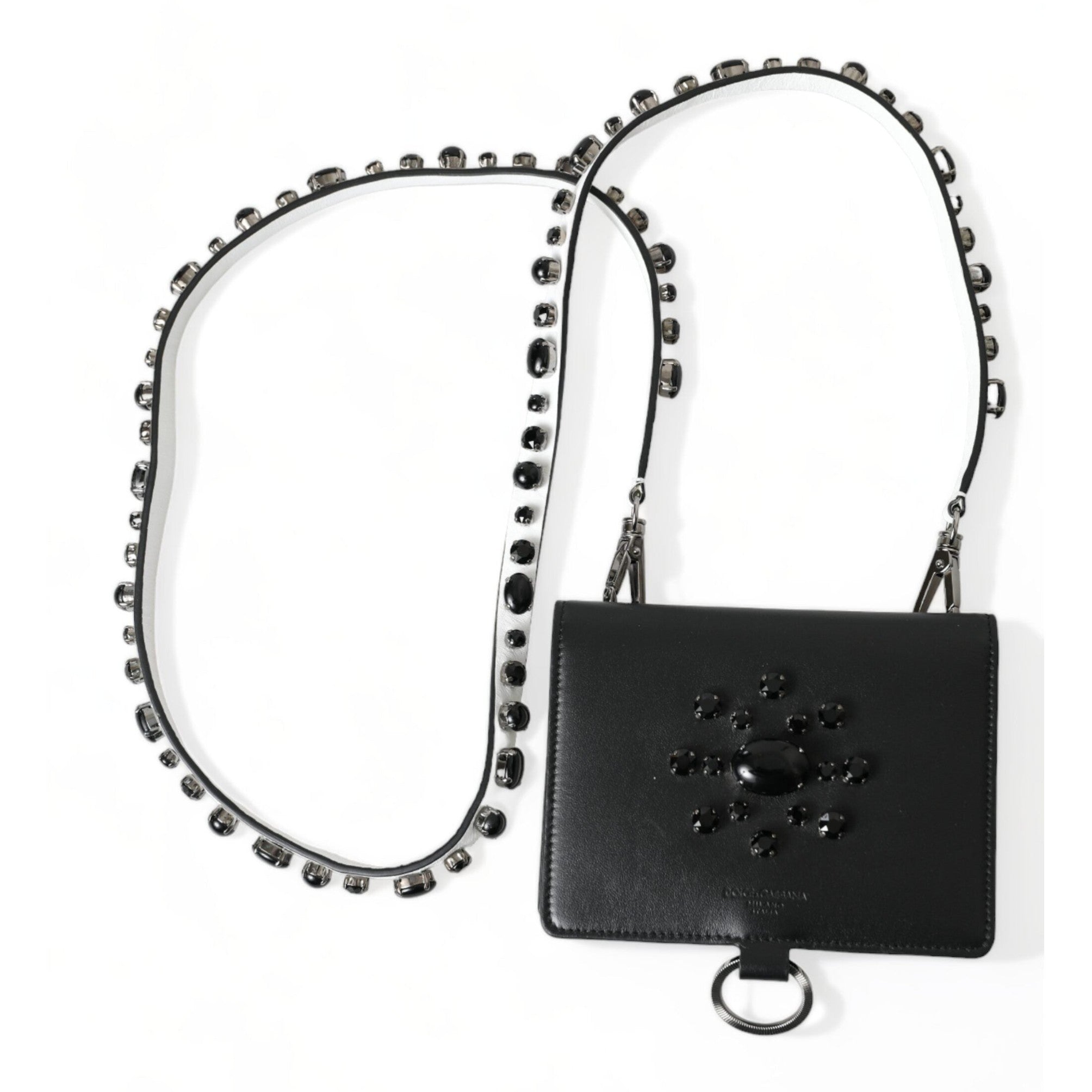 Dolce & Gabbana Black Leather Crystal Embellished Card Holder Wallet