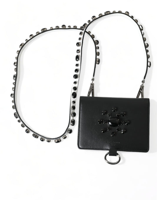 Dolce & Gabbana Black Leather Crystal Embellished Card Holder Wallet Dolce & Gabbana