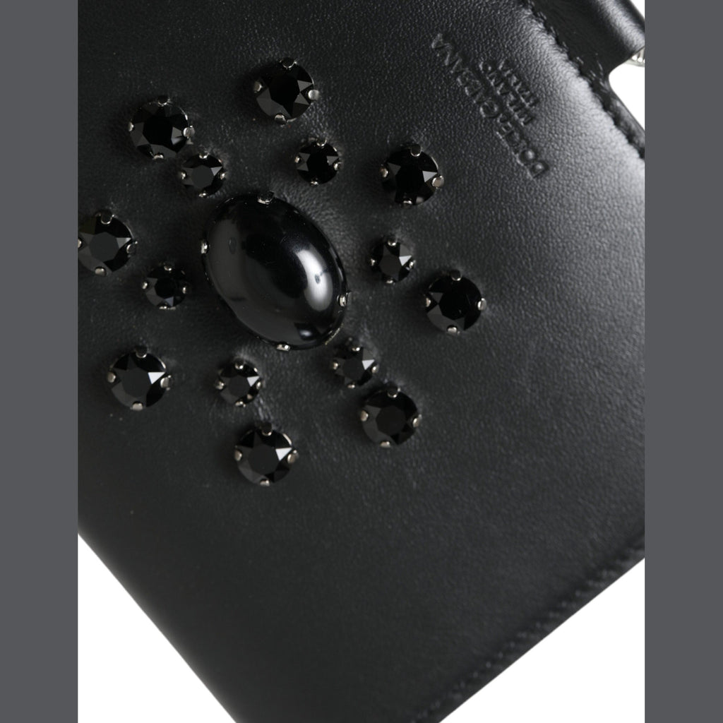 Dolce & Gabbana Black Leather Crystal Embellished Card Holder Wallet