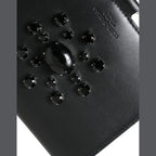 Dolce & Gabbana Black Leather Crystal Embellished Card Holder Wallet