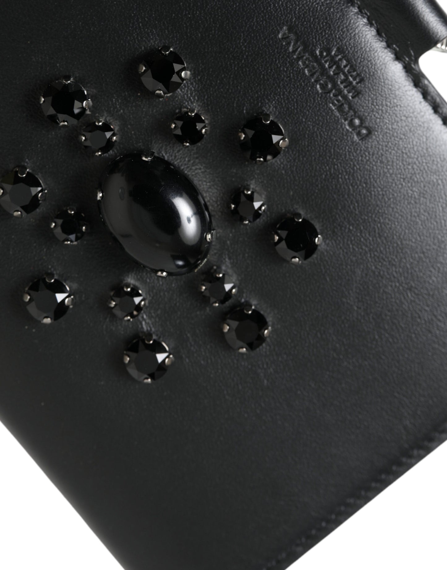 Dolce & Gabbana Black Leather Crystal Embellished Card Holder Wallet Dolce & Gabbana