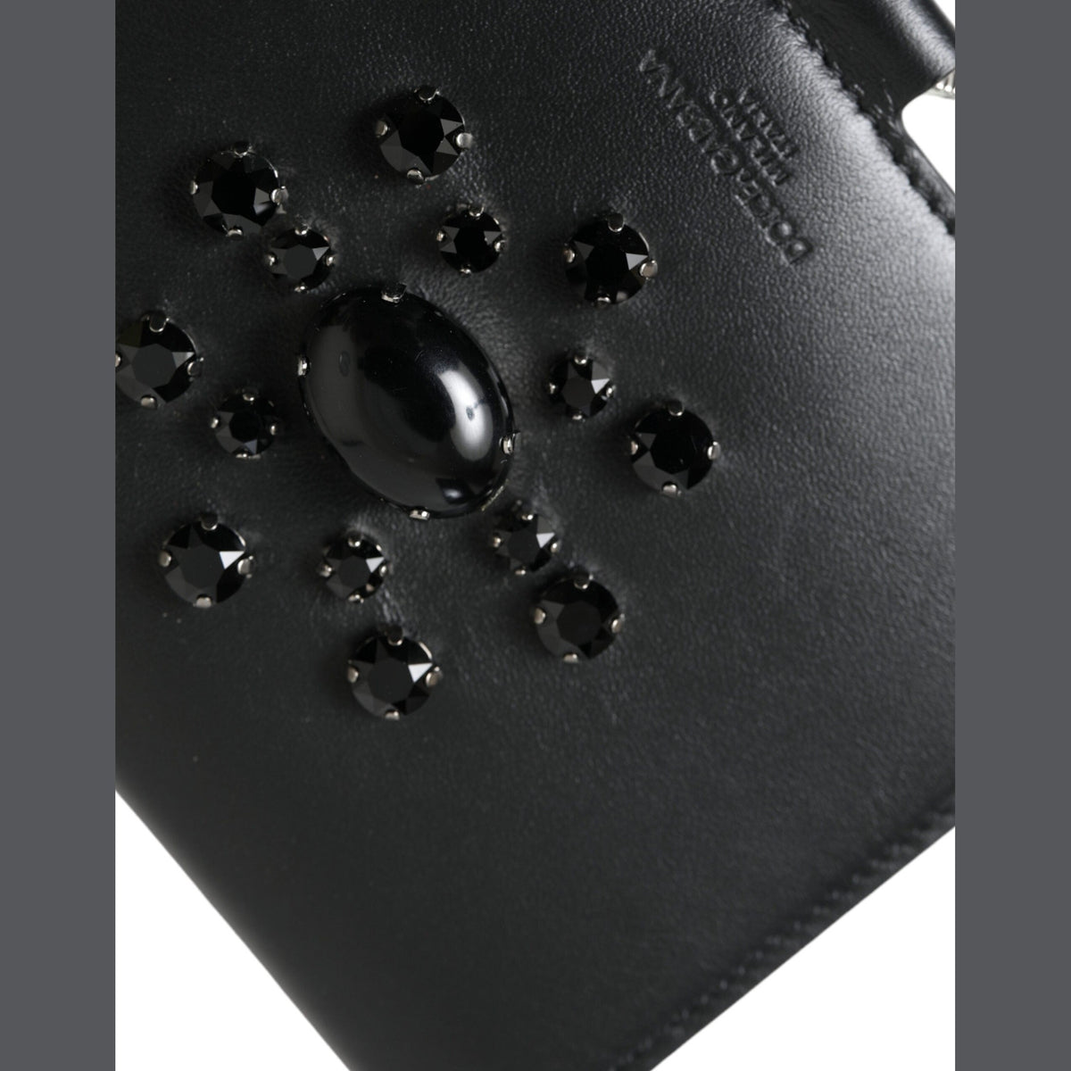 Dolce & Gabbana Black Leather Crystal Embellished Card Holder Wallet