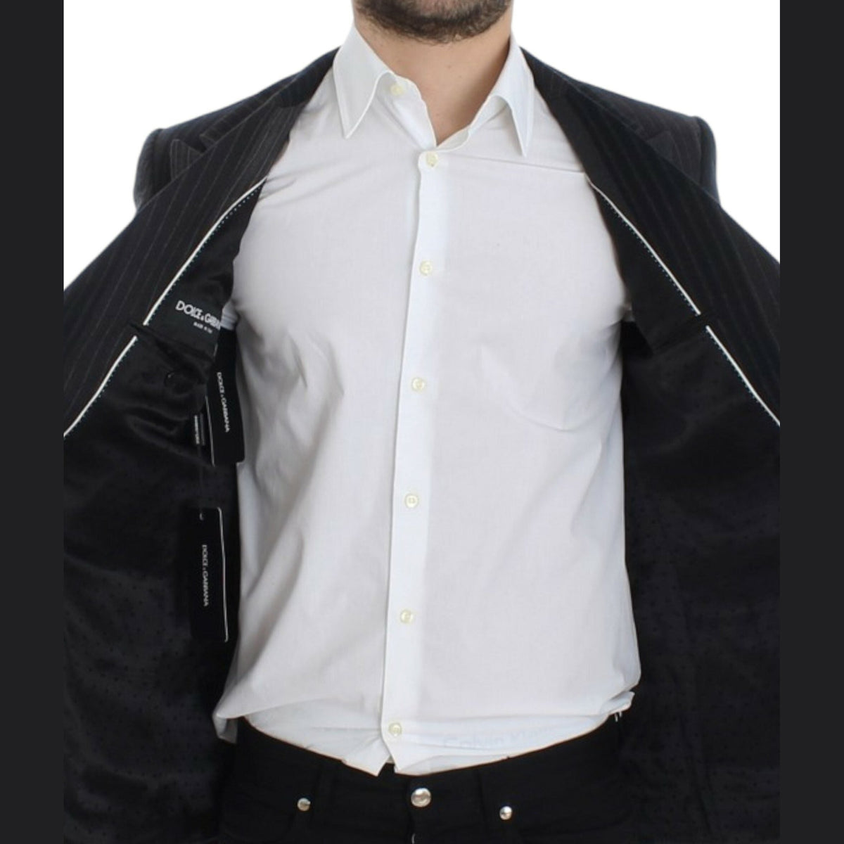 Dolce & Gabbana Gray striped wool stretch blazer