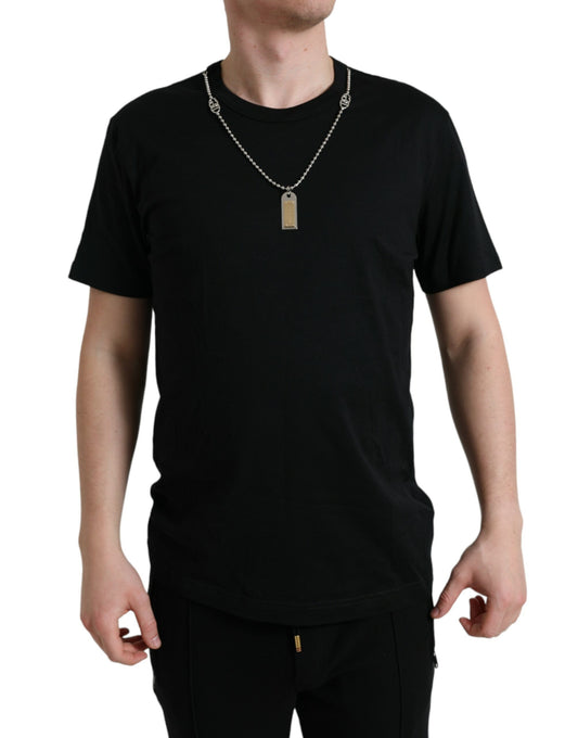 Dolce & Gabbana Black Cotton Dog Tag Round Neck T-shirt Dolce & Gabbana