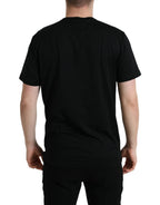 Dolce & Gabbana Black Cotton Dog Tag Round Neck T-shirt