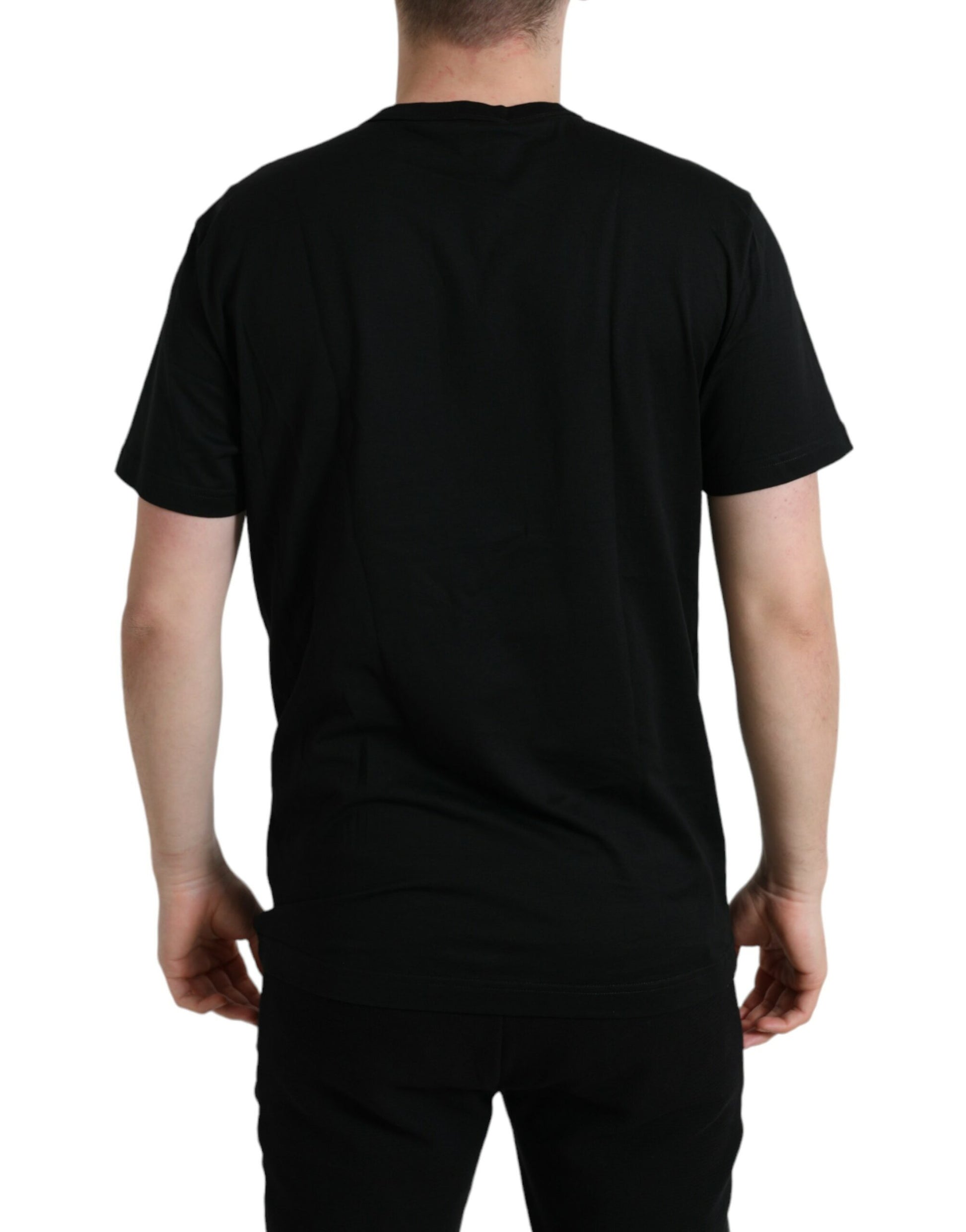 Dolce & Gabbana Black Cotton Dog Tag Round Neck T-shirt Dolce & Gabbana
