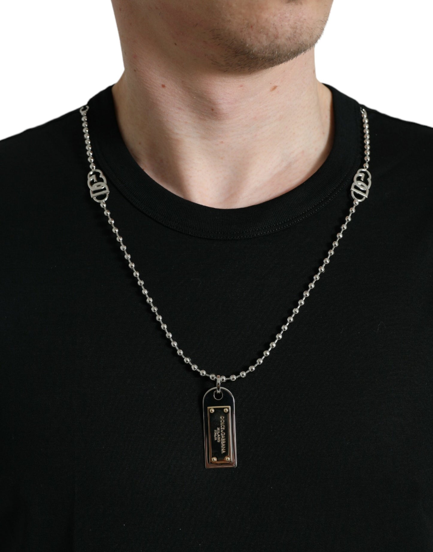 Dolce & Gabbana Black Cotton Dog Tag Round Neck T-shirt Dolce & Gabbana