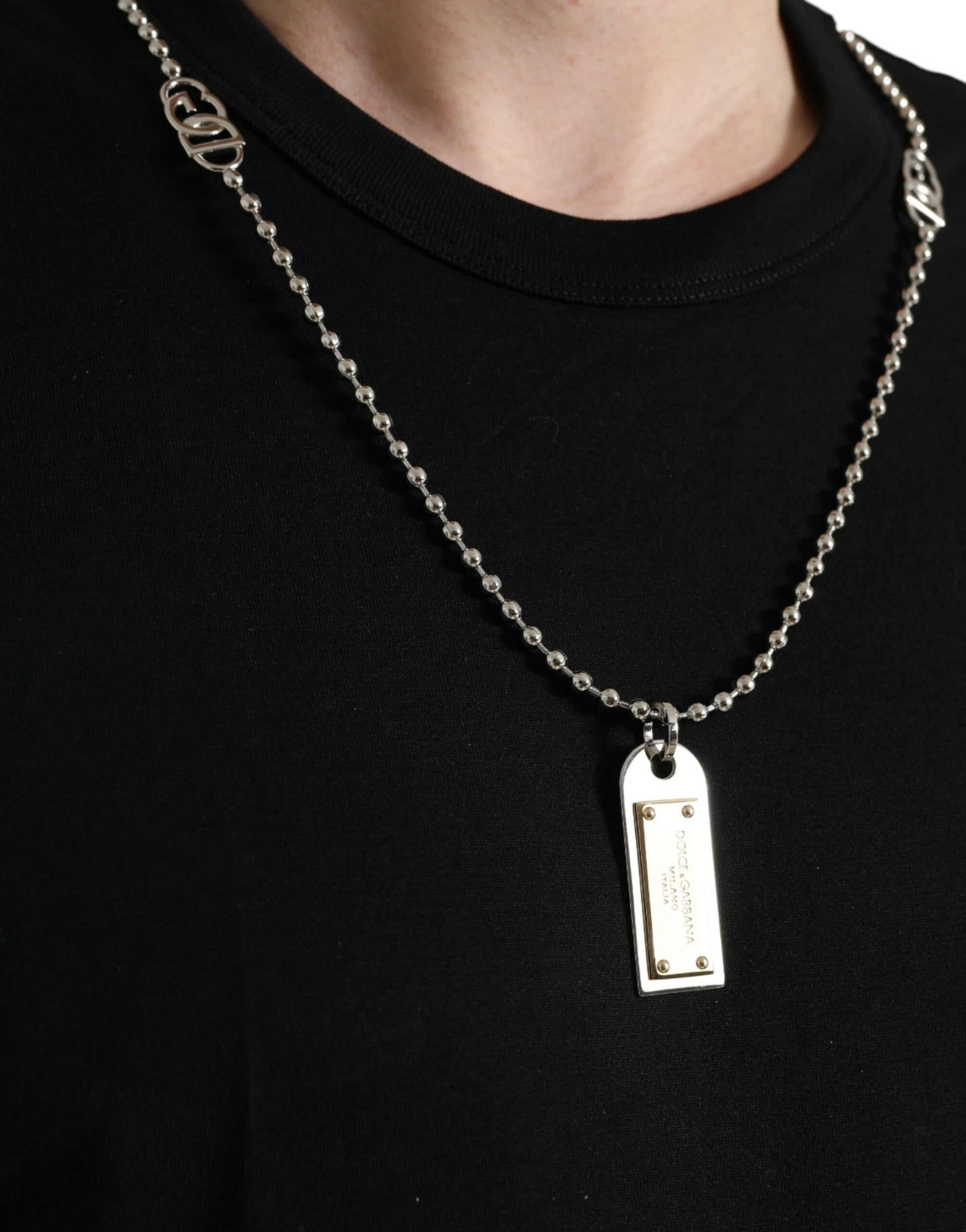 Dolce & Gabbana Black Cotton Dog Tag Round Neck T-shirt Dolce & Gabbana