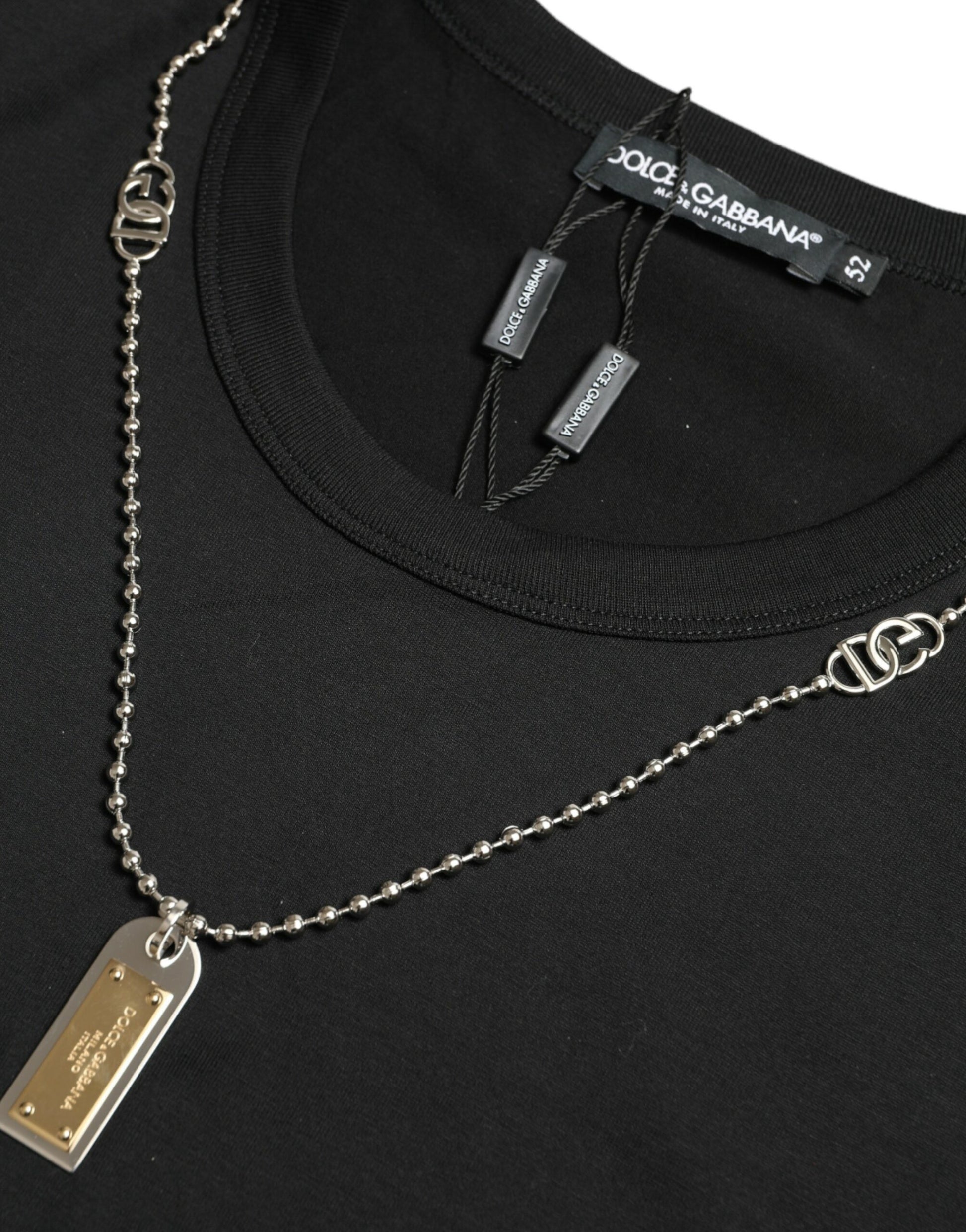 Dolce & Gabbana Black Cotton Dog Tag Round Neck T-shirt Dolce & Gabbana