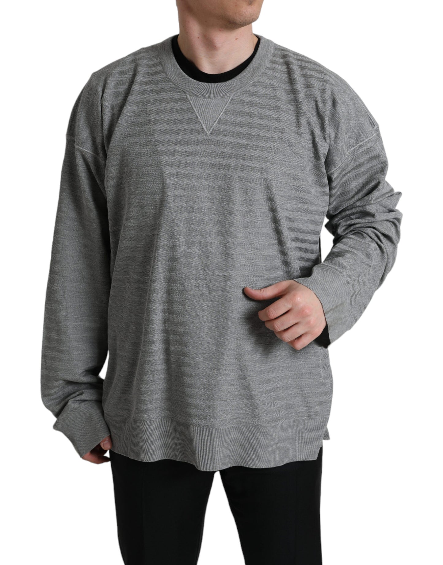 Dolce & Gabbana Gray Crewneck Pullover Silk Top Sweater Dolce & Gabbana