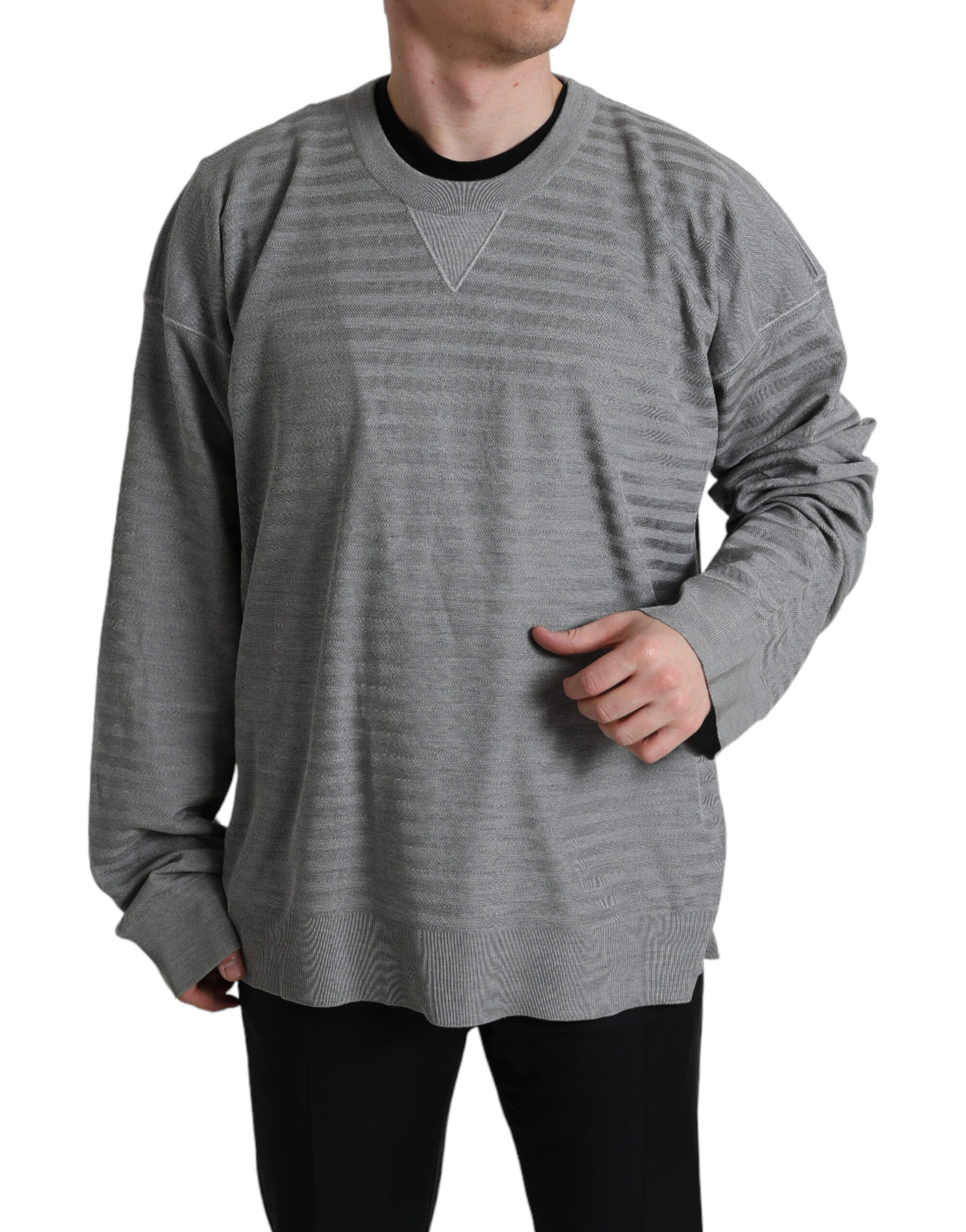 Dolce & Gabbana Gray Crewneck Pullover Silk Top Sweater Dolce & Gabbana