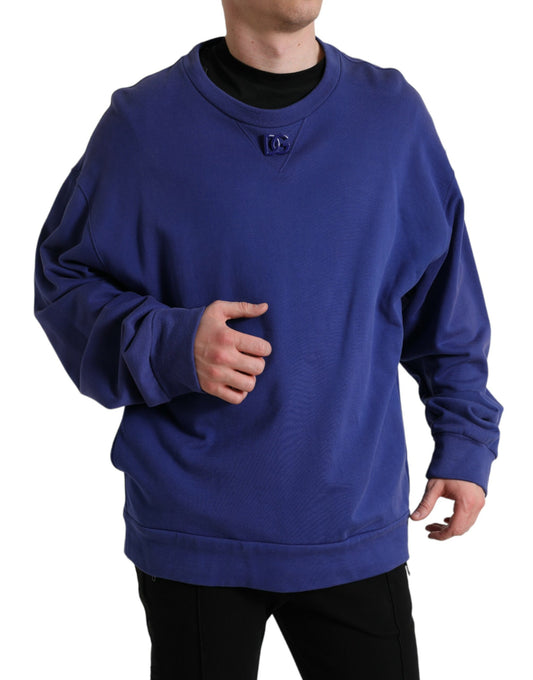 Dolce & Gabbana Royal Blue Cotton Crewneck Pullover Sweater Dolce & Gabbana