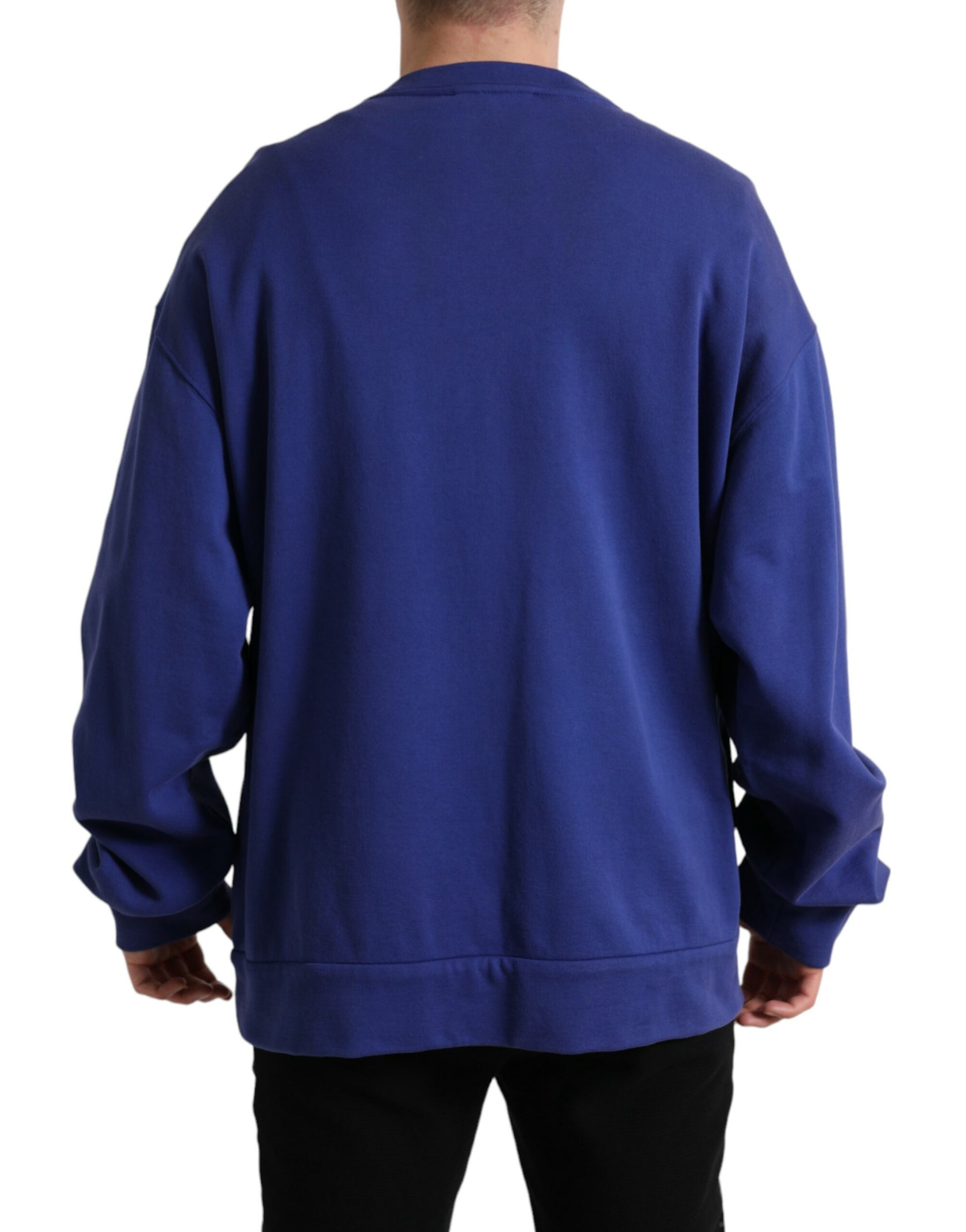 Dolce & Gabbana Royal Blue Cotton Crewneck Pullover Sweater Dolce & Gabbana