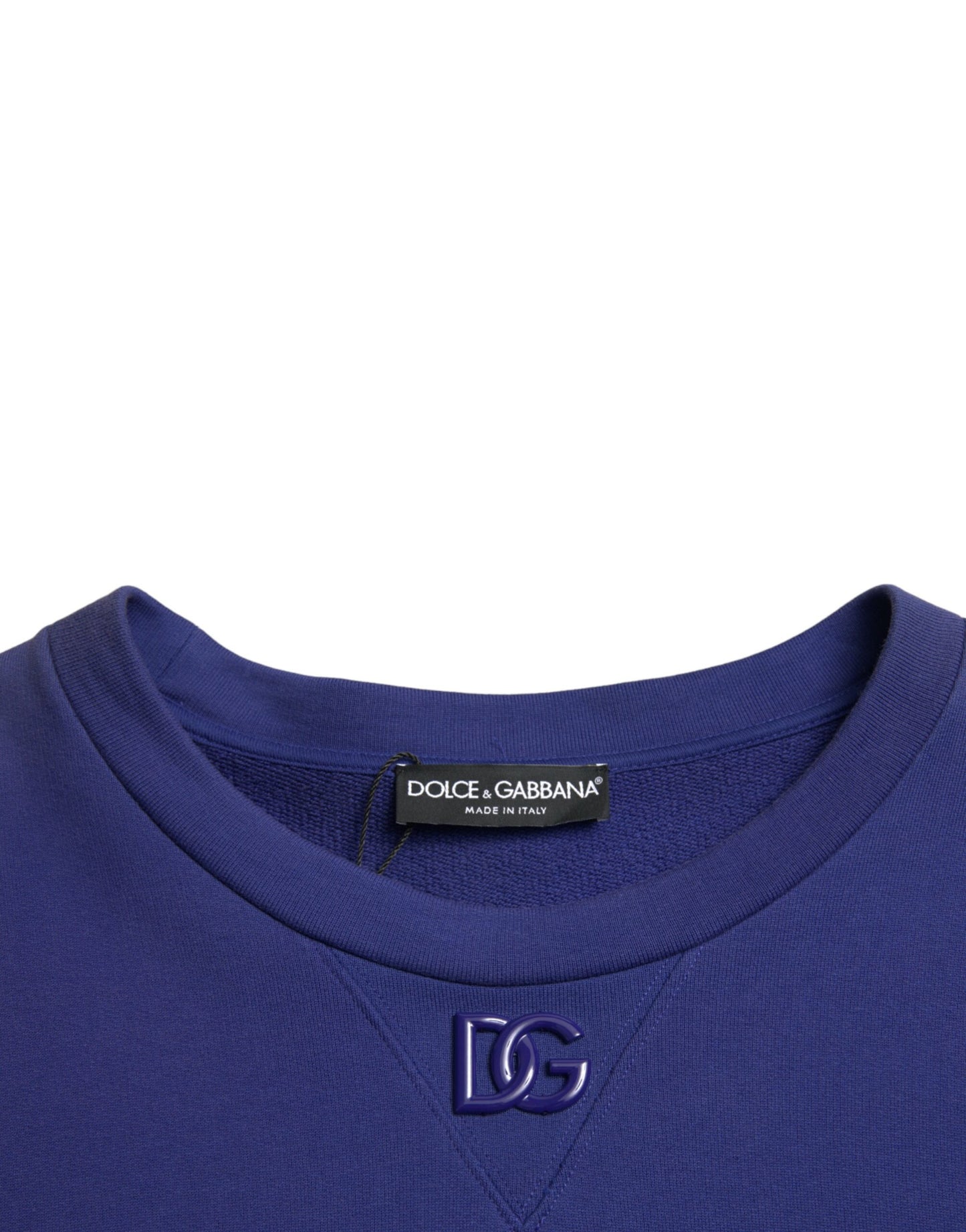 Dolce & Gabbana Royal Blue Cotton Crewneck Pullover Sweater Dolce & Gabbana