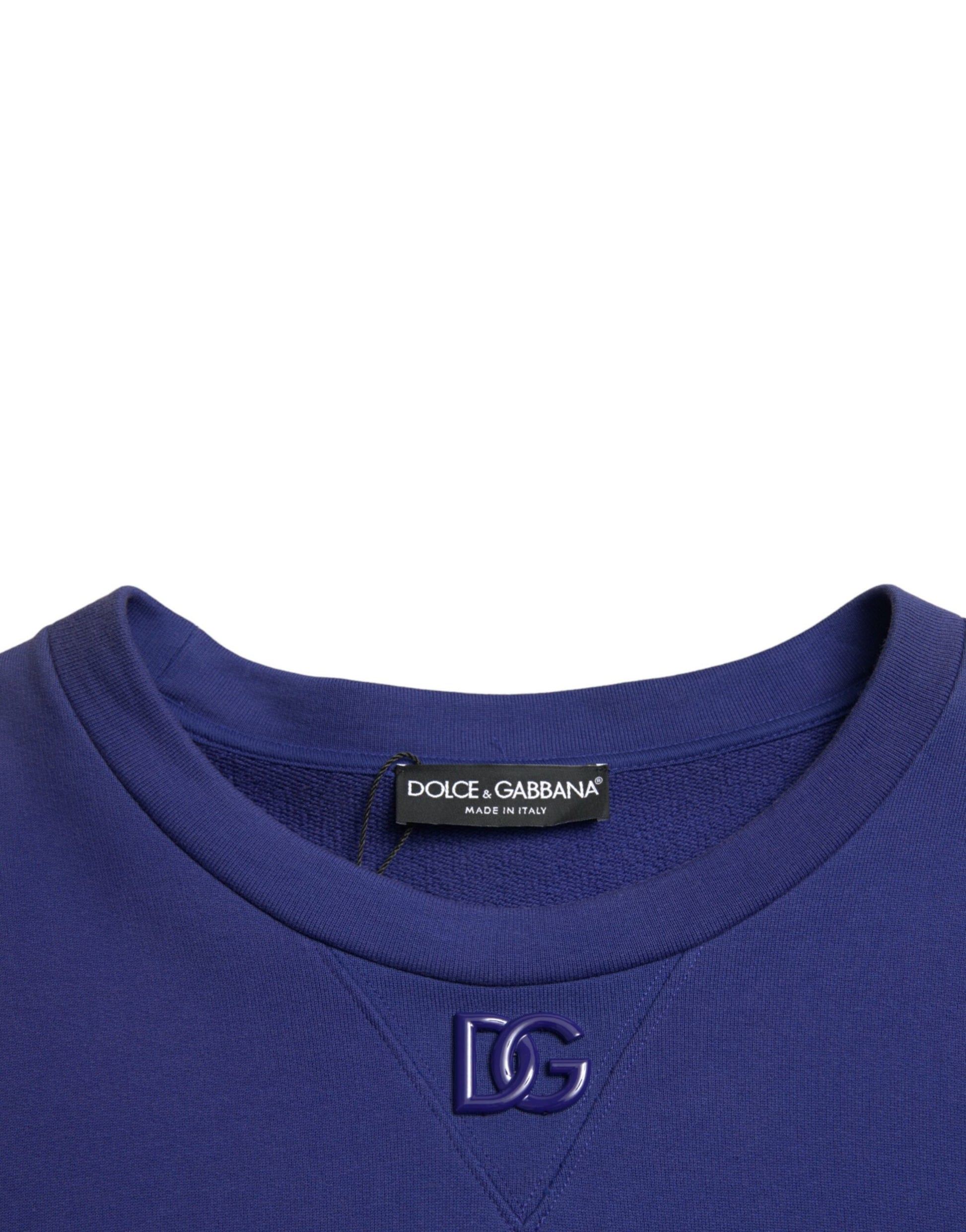 Dolce & Gabbana Royal Blue Cotton Crewneck Pullover Sweater Dolce & Gabbana