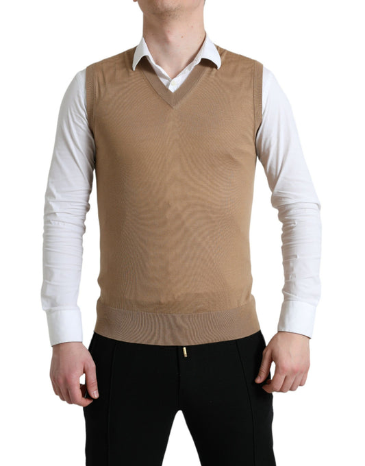 Dolce & Gabbana Brown Wool Sleeveless Pullover Sweater Dolce & Gabbana