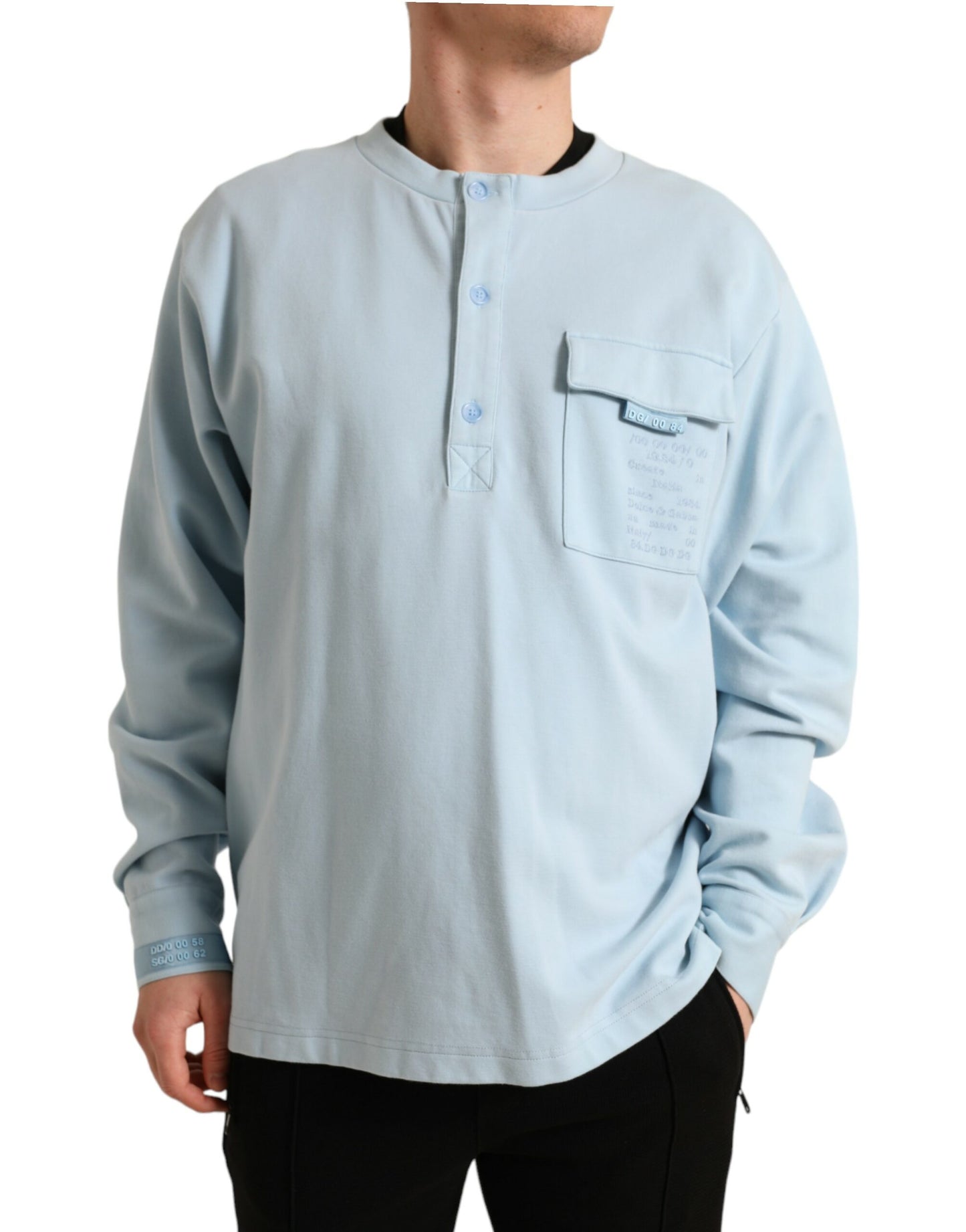 Dolce & Gabbana Light Blue Cotton Buttoned Pullover Sweater Dolce & Gabbana