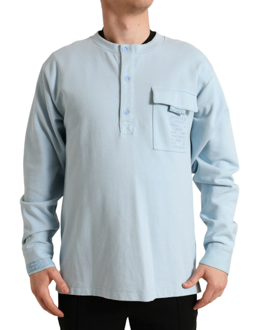 Dolce & Gabbana Light Blue Cotton Buttoned Pullover Sweater Dolce & Gabbana