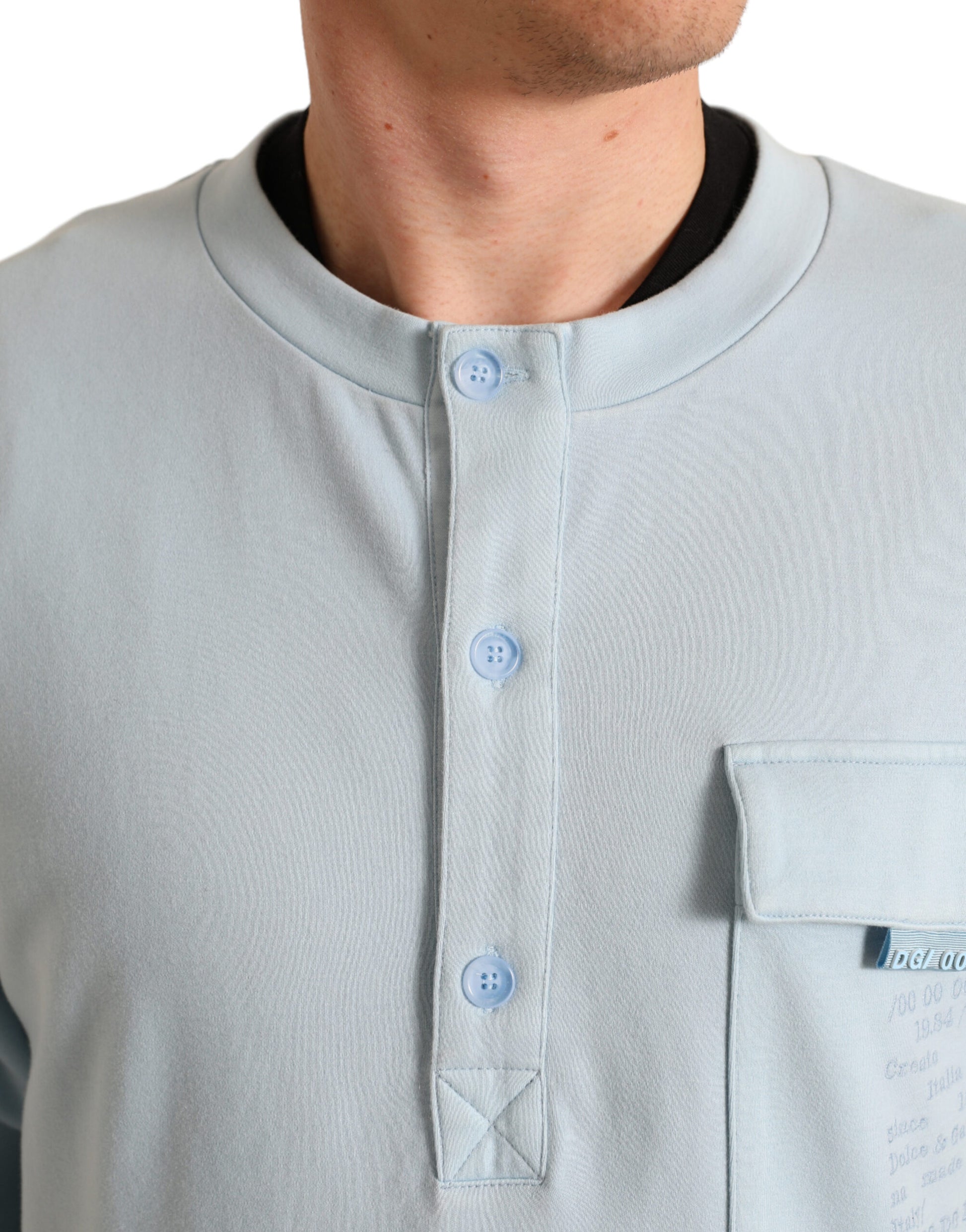 Dolce & Gabbana Light Blue Cotton Buttoned Pullover Sweater Dolce & Gabbana