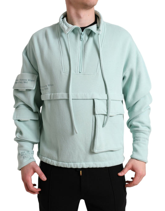 Dolce & Gabbana Mint Green Cotton Pockets Pullover Sweater Dolce & Gabbana