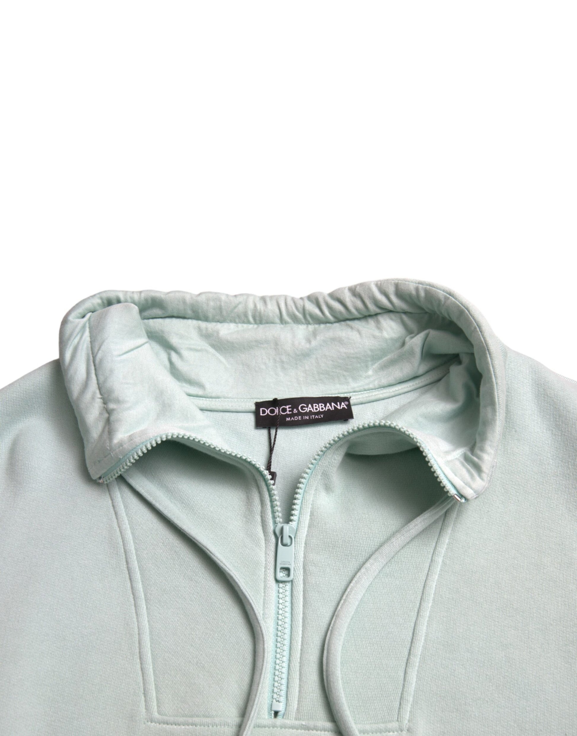 Dolce & Gabbana Mint Green Cotton Pockets Pullover Sweater Dolce & Gabbana
