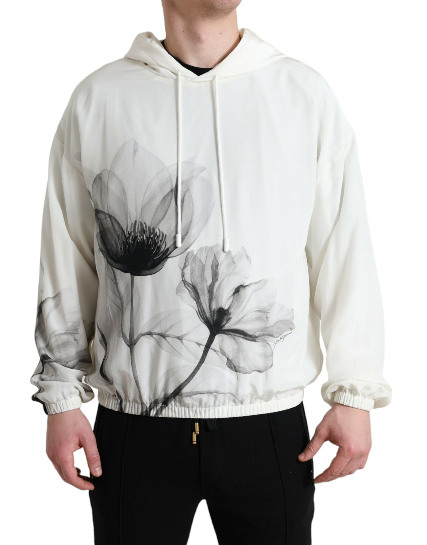 Dolce & Gabbana White Floral Print Hooded Pullover Sweater Dolce & Gabbana