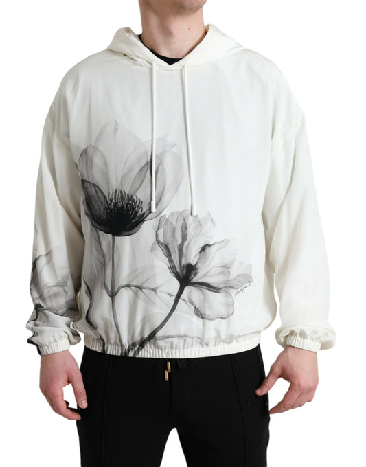 Dolce & Gabbana White Floral Print Hooded Pullover Sweater Dolce & Gabbana