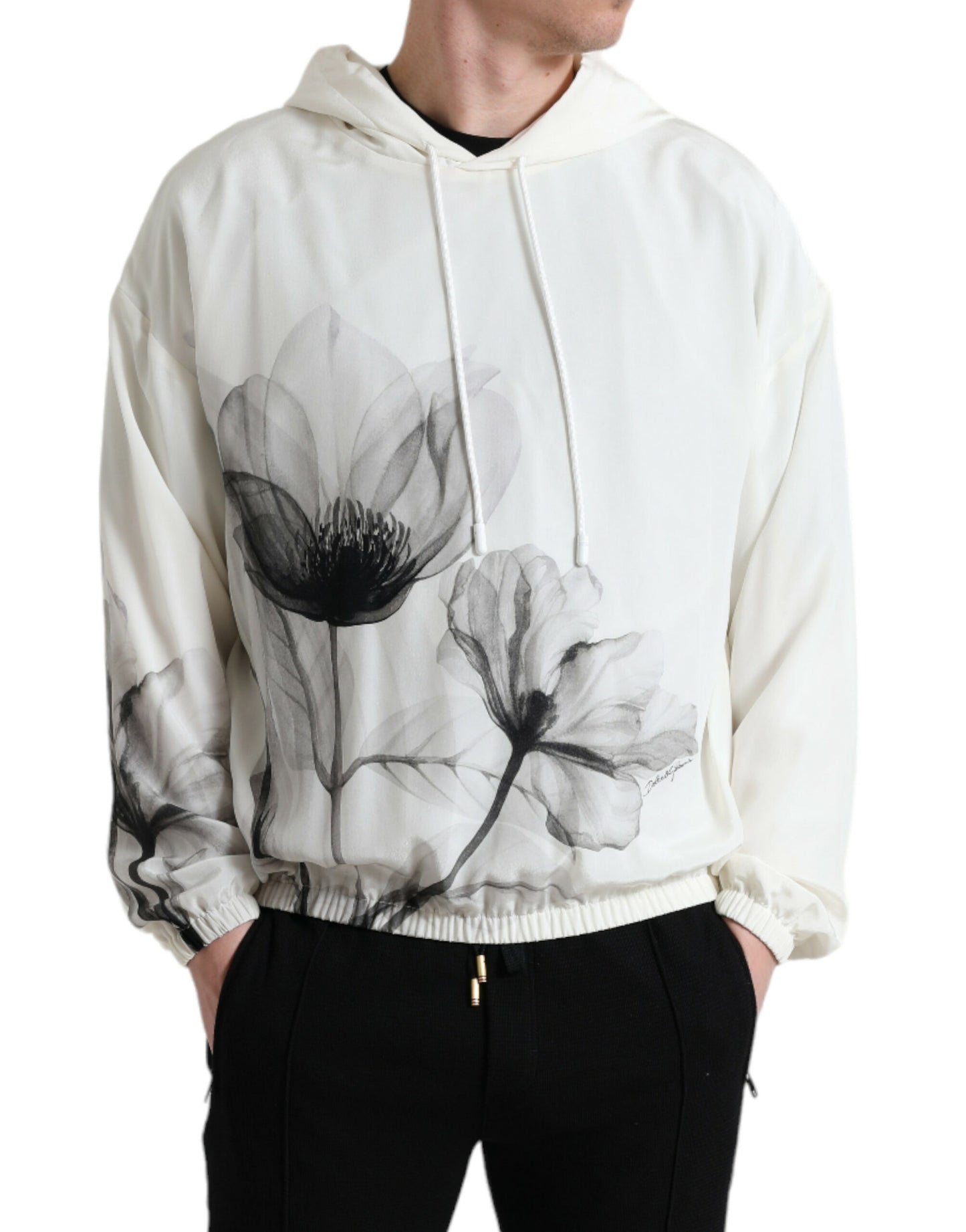 Dolce & Gabbana White Floral Print Hooded Pullover Sweater Dolce & Gabbana
